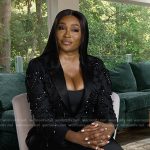Cynthia’s black beaded confessional blazer on The Real Housewives of Atlanta