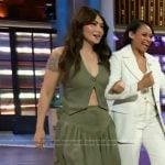 Daniella Pineda’s green vest and pants on The Kelly Clarkson Show
