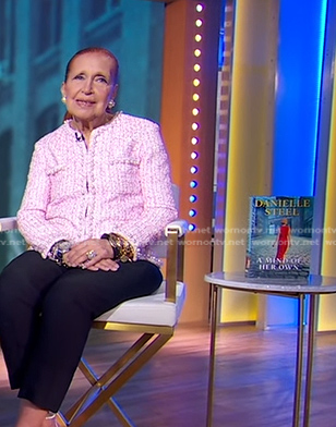 Danielle Steel’s pink pearl embellished tweed jacket on Good Morning America