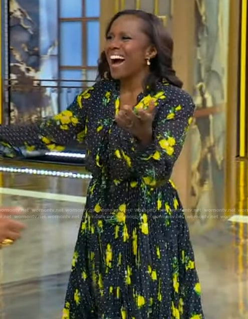 Deborah Roberts black floral print dress on Tamron Hall Show
