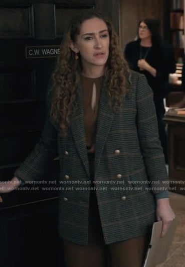 Detective Edwards’ plaid double breasted blazer on Elsbeth