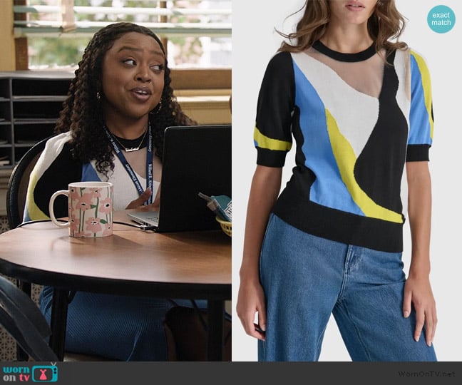 DKNY Colorblock Sweater worn by Janine Teagues (Quinta Brunson) on Abbott Elementary