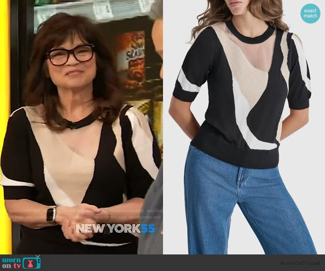 DKNY Colorblock Sweater worn by Valerie Bertinelli on The Drew Barrymore Show