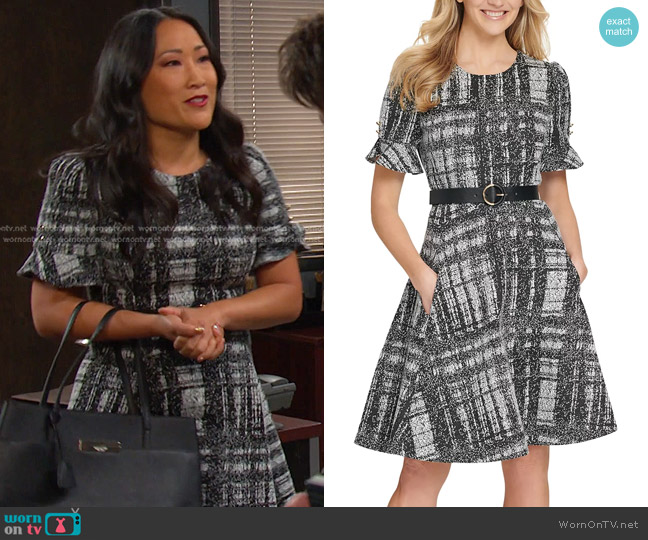 DKNY Printed Fit & Flare Dress worn by Melinda Trask (Tina Huang) on Days of our Lives