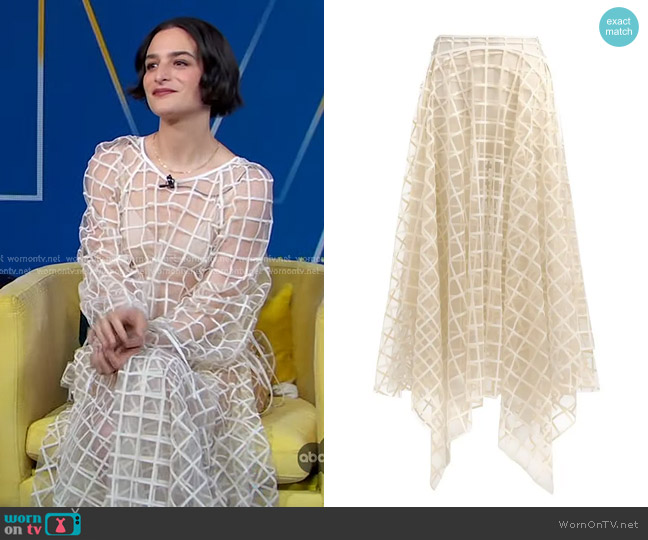 Maticevski Document Sheer Grid Chiffon Skirt in Ivory worn by Jenny Slate on Good Morning America
