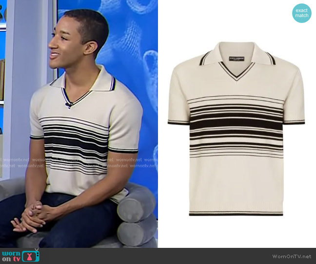 Dolce & Gabbana Striped Virgin Wool Polo Top worn by Harper Watters on Today