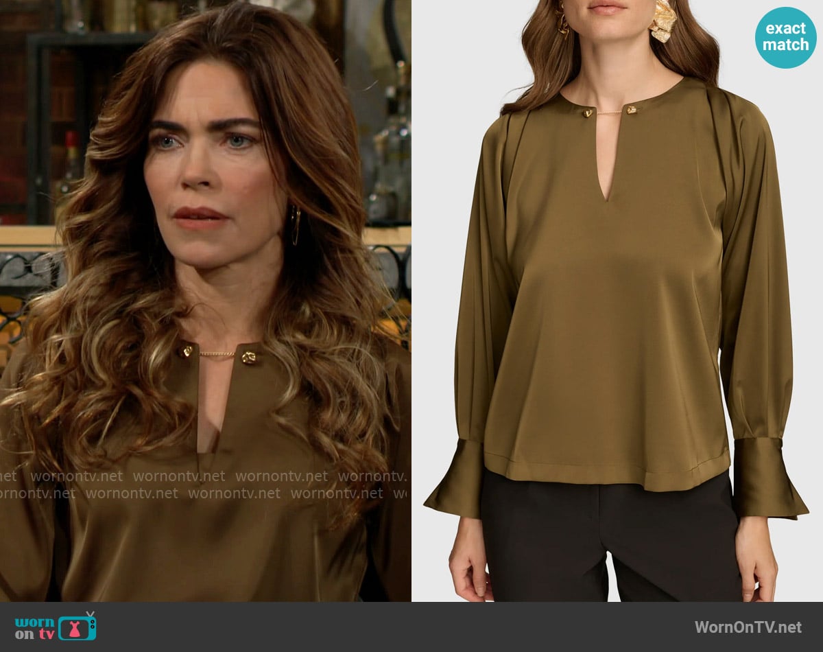 Donna Karan Chain Long Sleeve Crepe Top worn by Victoria Newman (Amelia Heinle) on The Young and the Restless