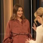 Drew’s bronze satin blouse and pants on The Drew Barrymore Show
