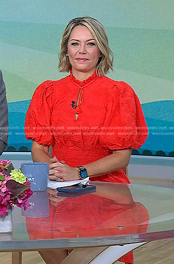 Dylan’s red puff sleeve dress on Today