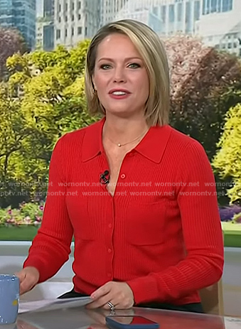 Dylan’s red ribbed collared cardigan on Today