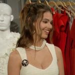 Electra’s white knit top and bird print pleated skirt on The Bold and the Beautiful