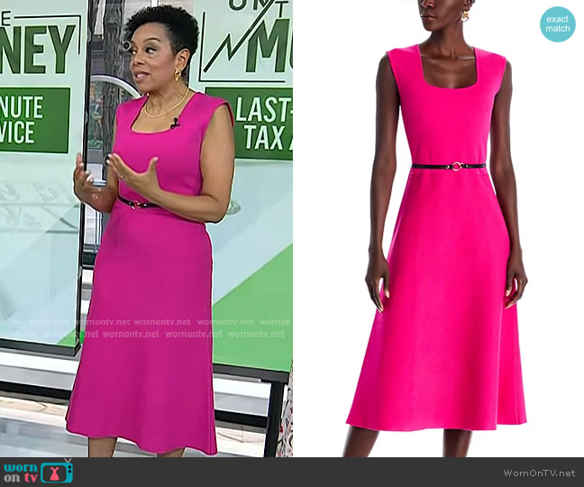 ElieTahari The Vera Belted Sweater Dress in Pink worn by Sharon Epperson on Today