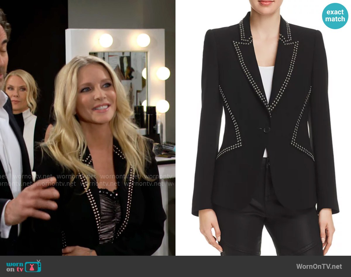 Elie Tahari Allegra Studded Blazer worn by Christine Blair Williams (Lauralee Bell) on The Bold and the Beautiful