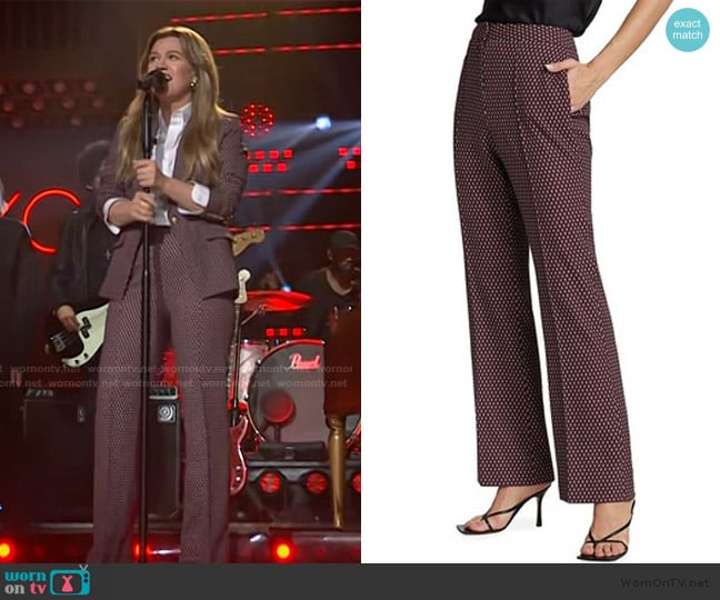 Elie Tahari Printed Trousers in Geo Print worn by Kelly Clarkson on The Kelly Clarkson Show
