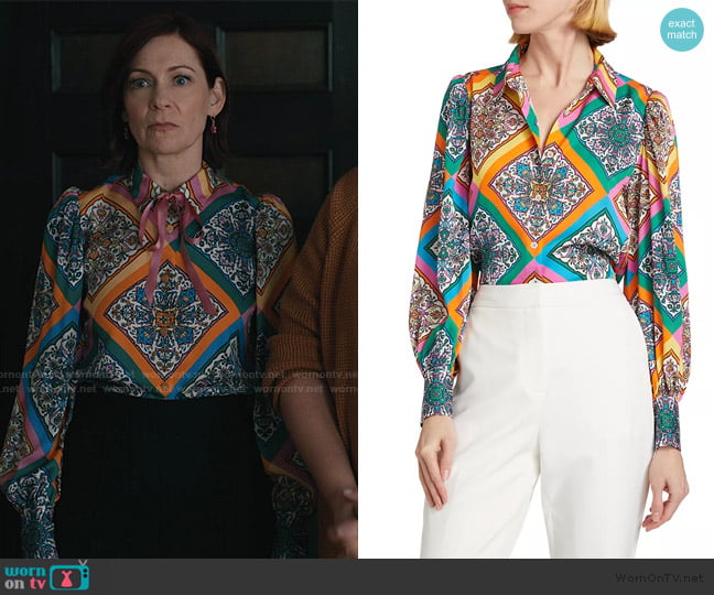 Elie Tahari Molly Mosaic Silk Blouse worn by Elsbeth Tascioni (Carrie Preston) on Elsbeth