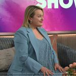 Elisabeth Moss’s blue lace dress on The Kelly Clarkson Show