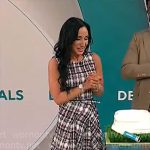 Elizabeth Werner’s plaid tweed asymmetric dress on CBS Mornings