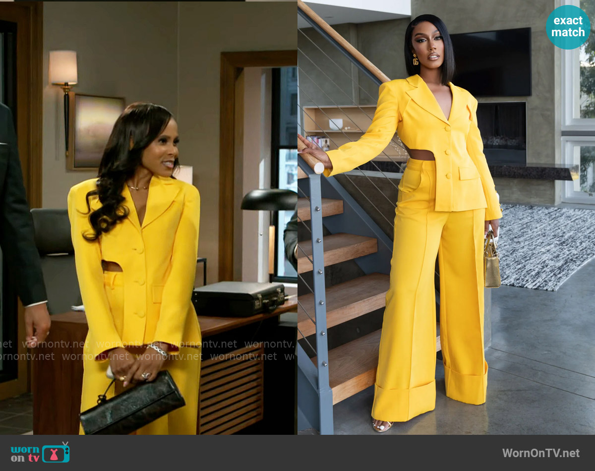 Ellae Lisque Take Charge Yellow Open Back Suit worn by Hayley Lawson (Marquita Goings) on Beyond the Gates