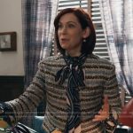 Elsbeth’s stripe tweed jacket and tote bags on Elsbeth