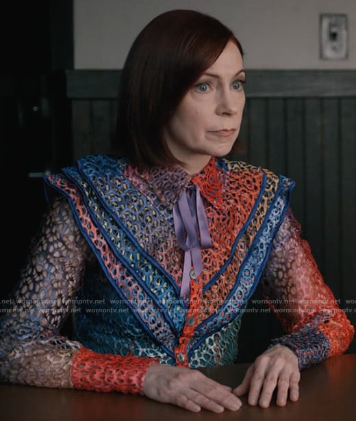Elsbeth’s multicolored eyelet blouse on Elsbeth