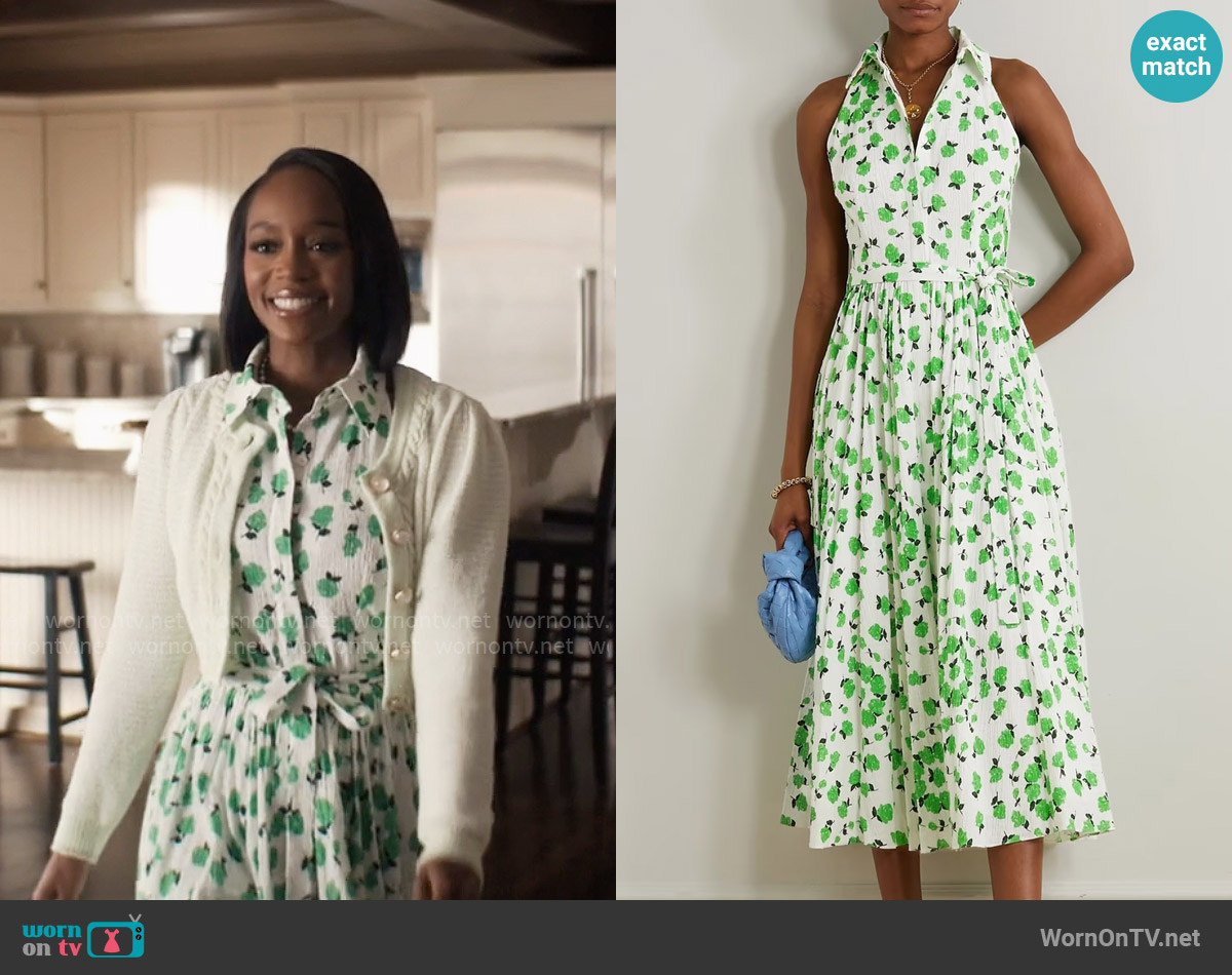 Emilia Wickstead Norika Swiss-dot Textured Shirt Dress worn by Catherine (Aja Naomi King) on Grosse Pointe Garden Society