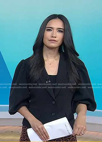 Emilie’s black puff sleeve blazer and floral pants on Today