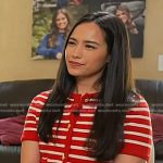 Emilie’s red striped short sleeve cardigan on Today