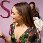 Emily’s black floral print v-neck dress on Access Hollywood