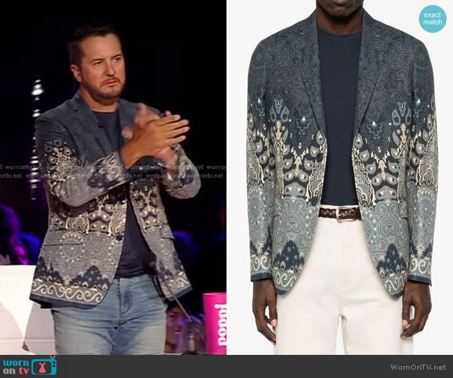 Etro Paisley-jacquard Blazer in Blue worn by Luke Bryan on American Idol