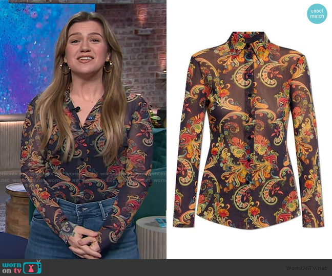 Etro Paisley Print Blouse worn by Kelly Clarkson on The Kelly Clarkson Show