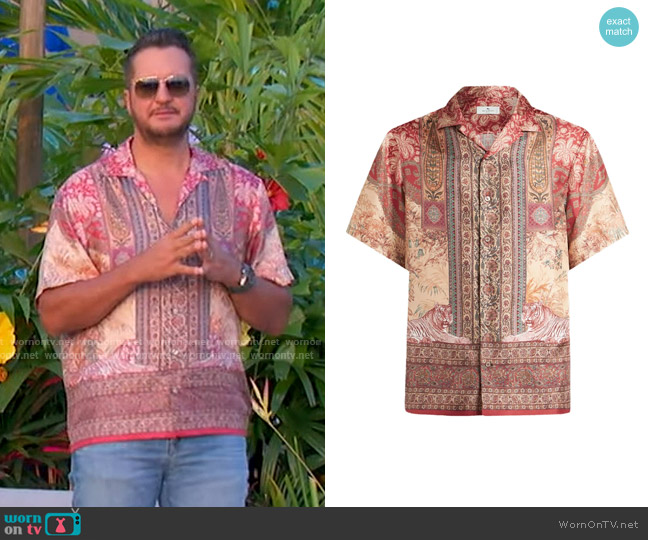 Etro Printed Silk Button-Front Shirt in Red worn by Luke Bryan on American Idol