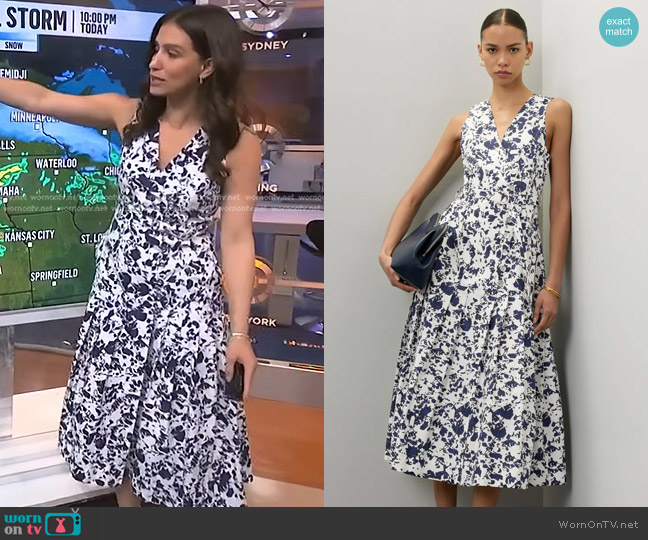 Eudon Choi Sleeveless Floral Pleated Midi Dress worn by Angie Lassman on NBC News Daily