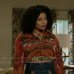 Eva’s denim and leather skirt on Beyond the Gates