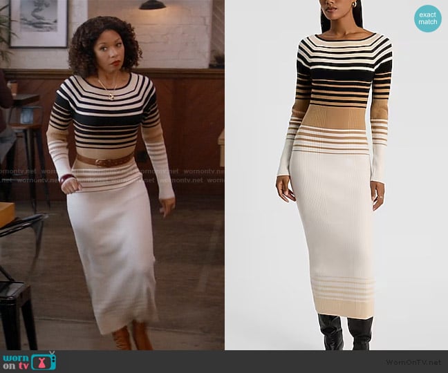 Express Striped Ribbed Long Sleeve Maxi Sweater Dress worn by Ava Jeremy (Angel Parker) on All American