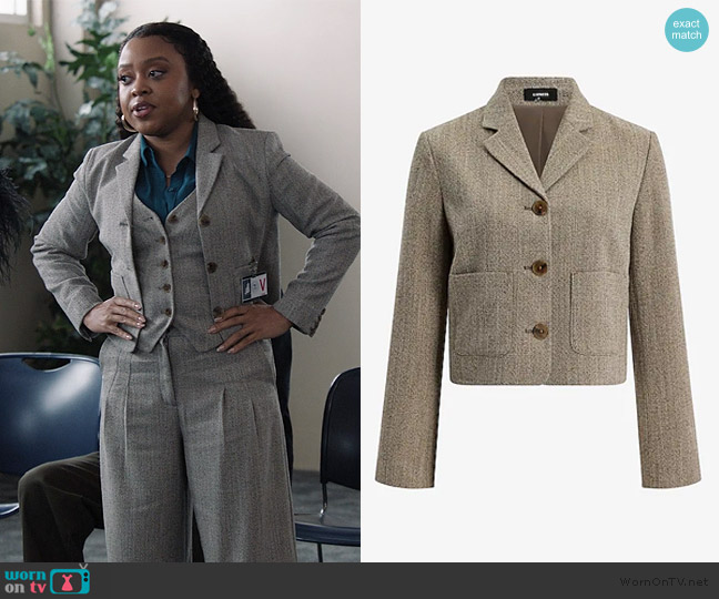 Express Textured Herringbone Cropped Slim Patch Pocket Blazer worn by Janine Teagues (Quinta Brunson) on Abbott Elementary