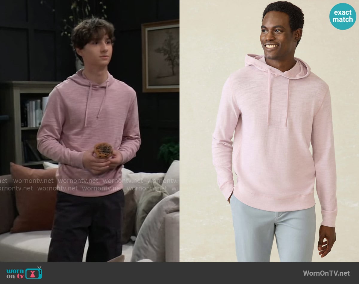 Faherty Sunwashed Slub Hoodie in Vista Plum worn by Rocco Falconeri (Finn Francis Carr) on General Hospital