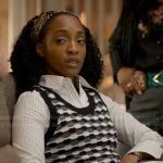 Faith’s black and white geometric print sweater vest on Will Trent