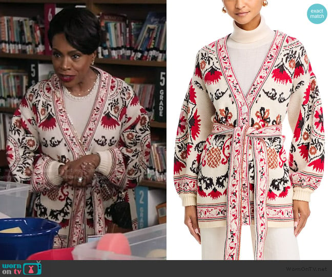 FARM Rio Cashew Mandala Cardigan worn by Barbara Howard (Sheryl Lee Ralph) on Abbott Elementary