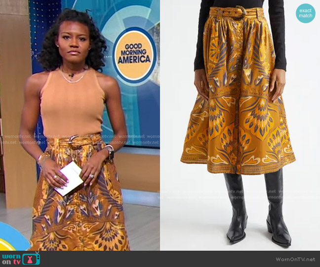 Farm Rio Metallic Mixed Print Cotton Blend Skirt worn by Janai Norman on Good Morning America