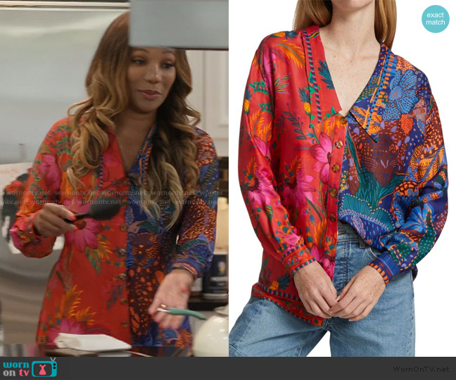 Farm Rio Mixed Print Shirt worn by Angela Oakley on The Real Housewives of Atlanta
