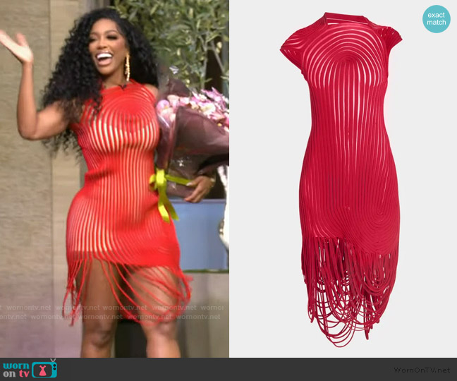 Ferragamo Sculpted Rib Minidress worn by Porsha Williams on Live with Kelly and Mark