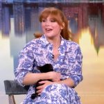 Bryce Dallas Howard’s blue floral print shirt and skirt on The View