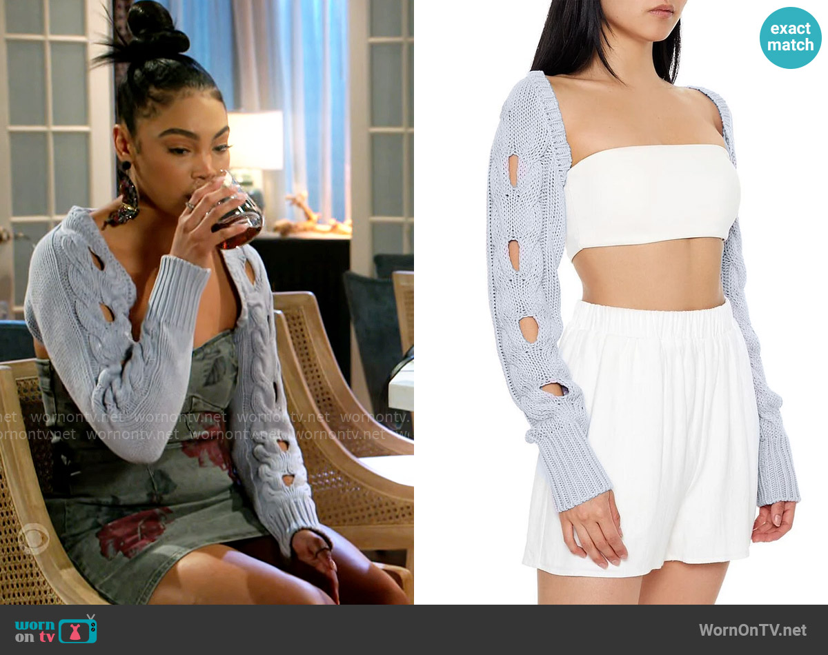 Forever 21 Cutout Cable Knit Shrug Sweater worn by Chelsea Hamilton (RhonniRose Mantilla) on Beyond the Gates