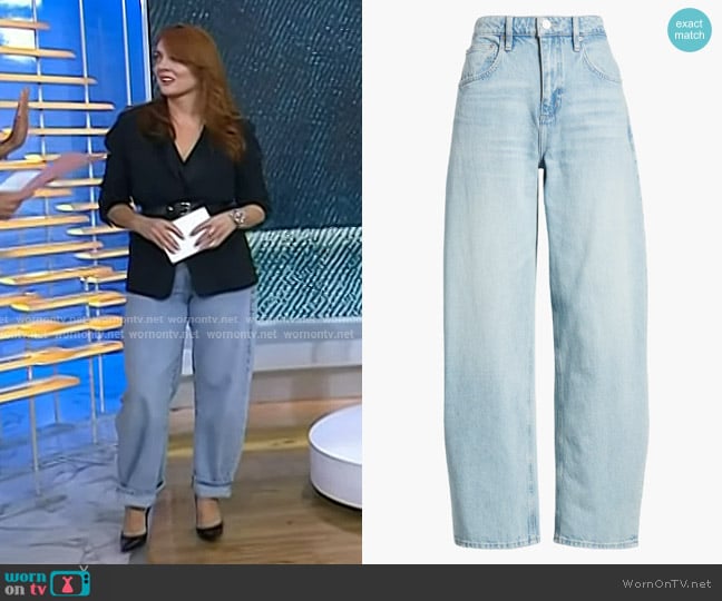 Frame Barrel Leg Jeans in Irwin worn by Samantha Barry on Today