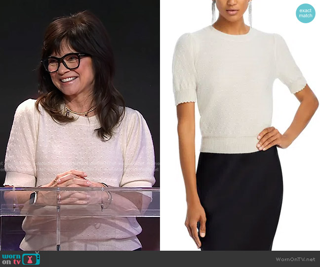 Frame Cashmere Pointelle Puff Sleeve Sweater in Cream worn by Valerie Bertinelli on Today