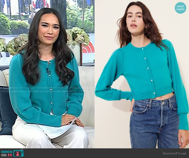 Free People Pearl Cashmere Cardigan in Dark Blue worn by Emilie Ikeda on Today