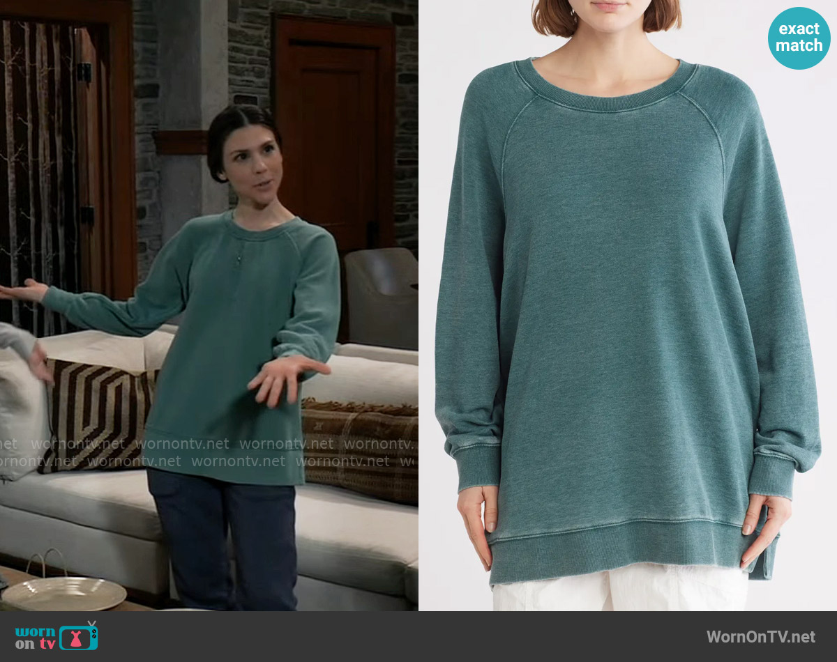 Free People Playbook Oversize Tunic in Emerald worn by Kristina Corinthos-Davis (Kate Mansi) on General Hospital