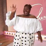 Gabourey Sidibe’s white off shoulder puff sleeve top and skirt on Sherri