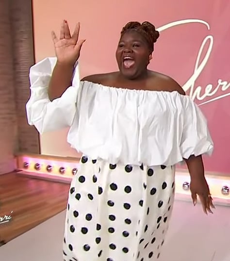 Gabourey Sidibe’s white off shoulder puff sleeve top and skirt on Sherri