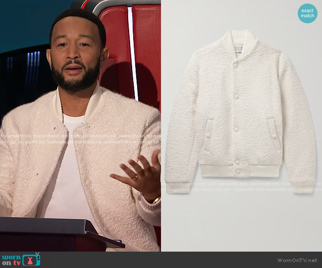 Gabriela Hearst Brandon Bouclé Bomber Jacket in Ivory worn by John Legend on The Voice